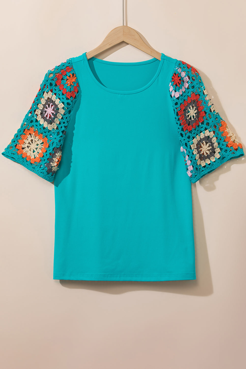 Black Floral Hollowed Crochet Sleeve Boho Blouse