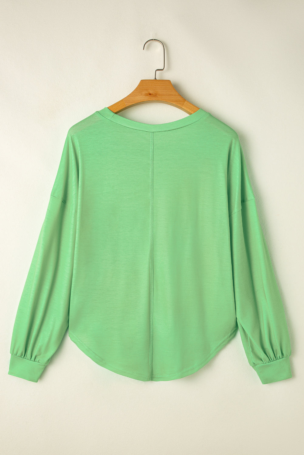 Light Green Colorblock Drop Sleeve Round Neck Top