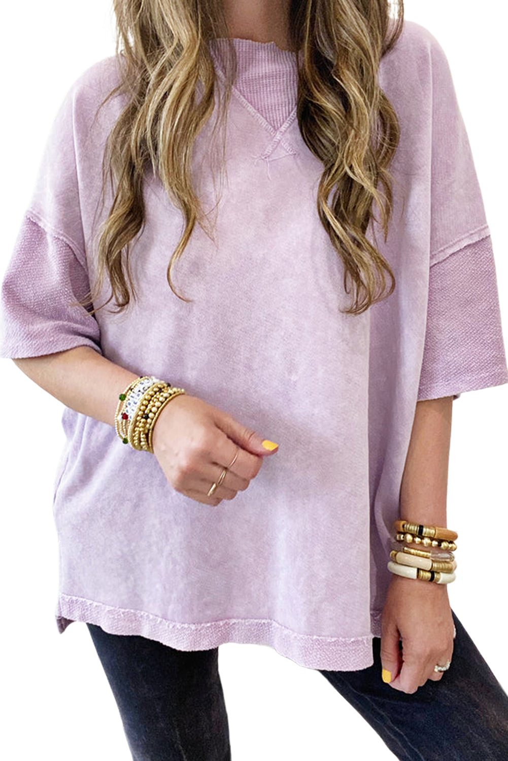 Strawberry Pink Mineral Wash Exposed Seam Drop Shoulder Oversized Tee