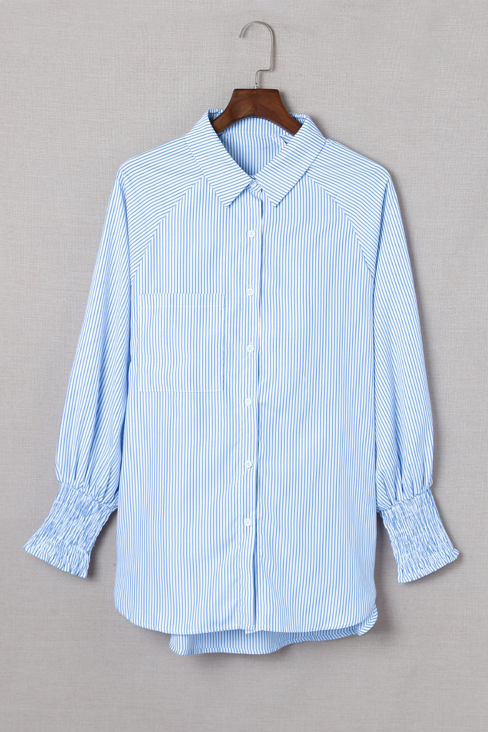 Black Striped Casual Shirred Cuffs Shirt