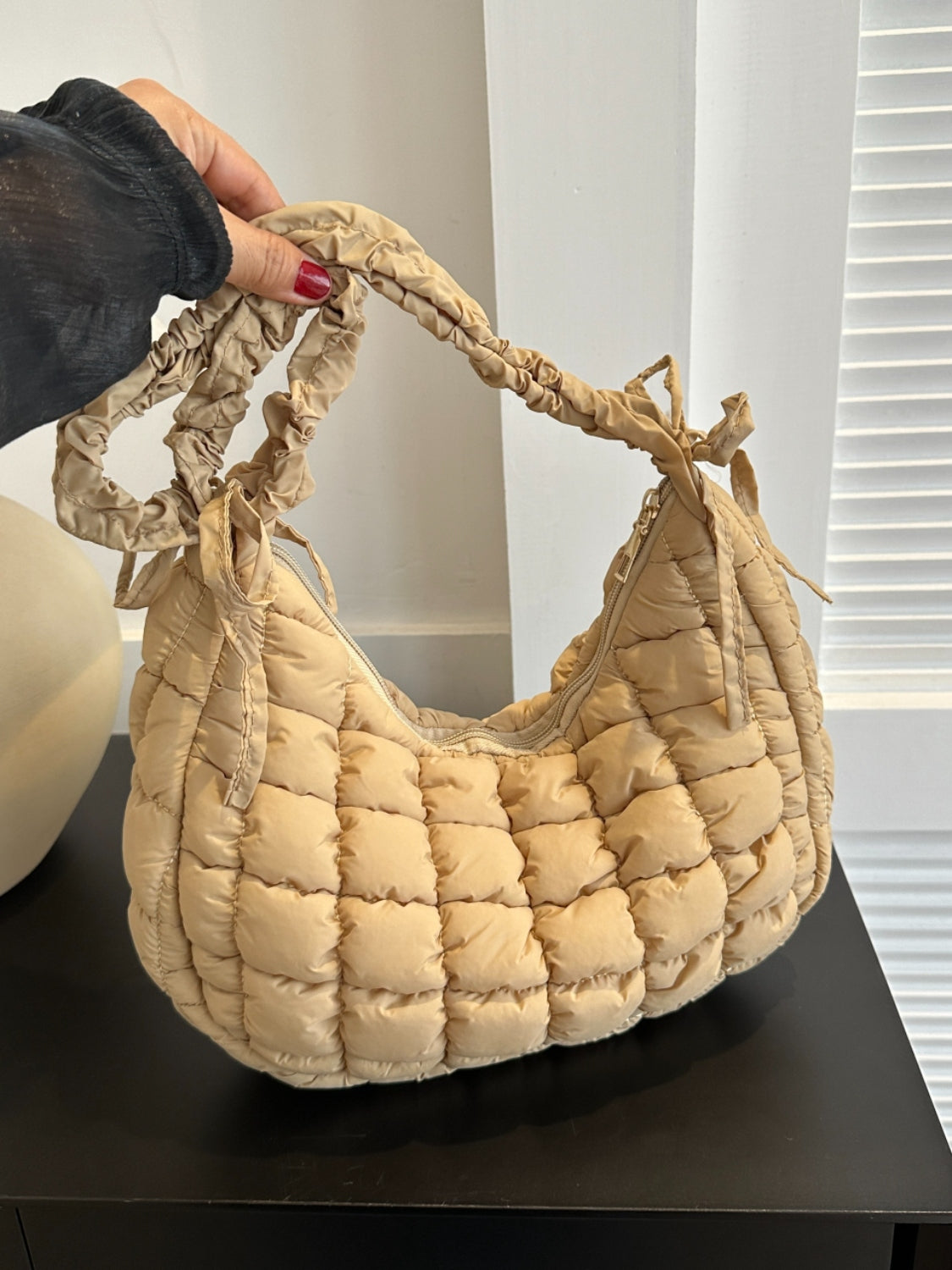 Bubble Texture Ruched Strap Quilted Shoulder Bag