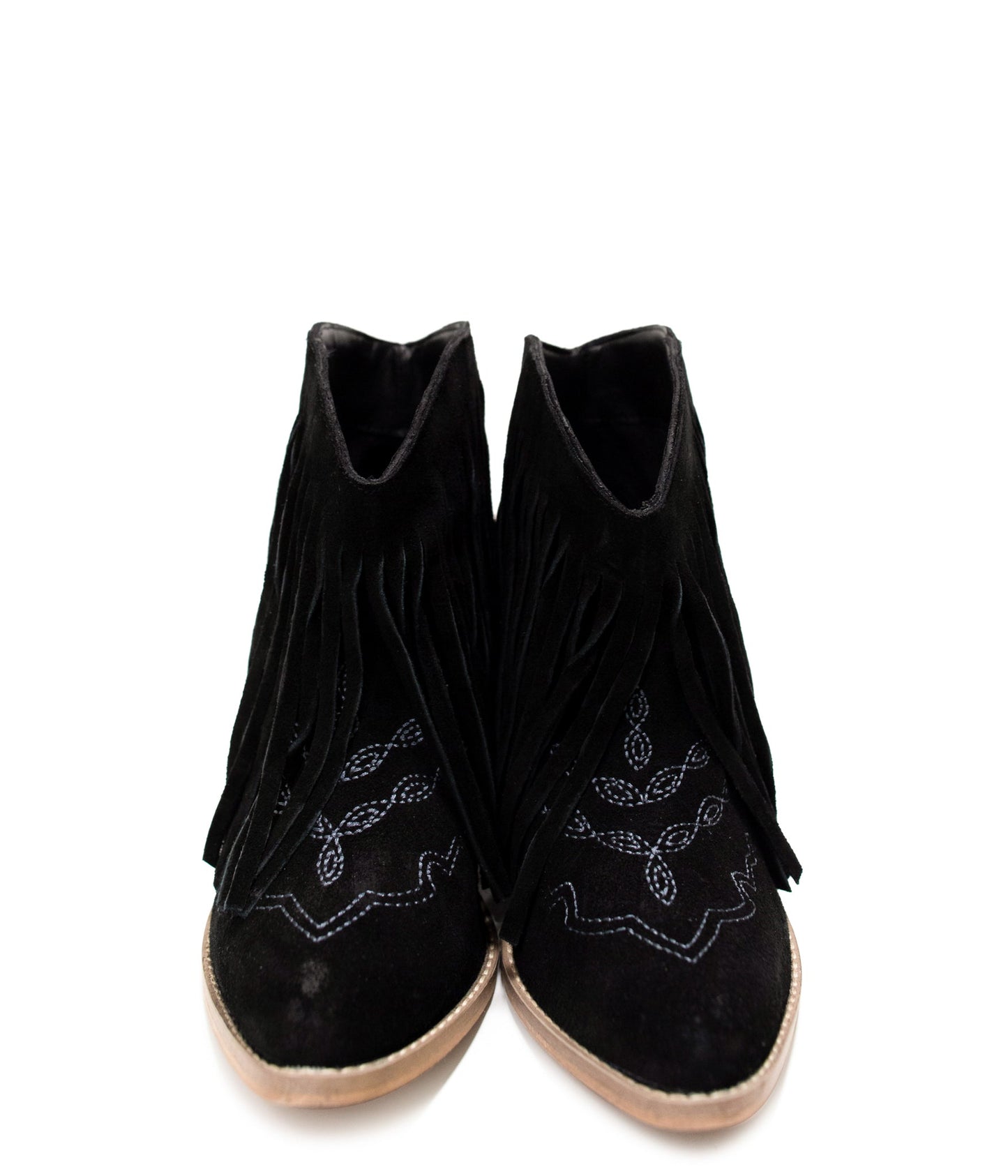 Amos Fringe Ankle Bootie in Black Suede