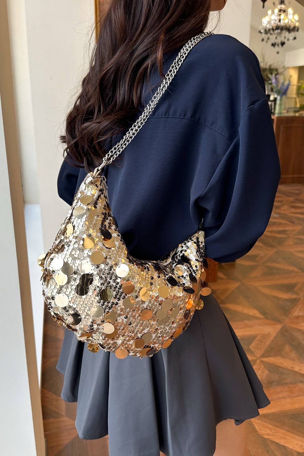 Sequin Chain Crossbody Bag