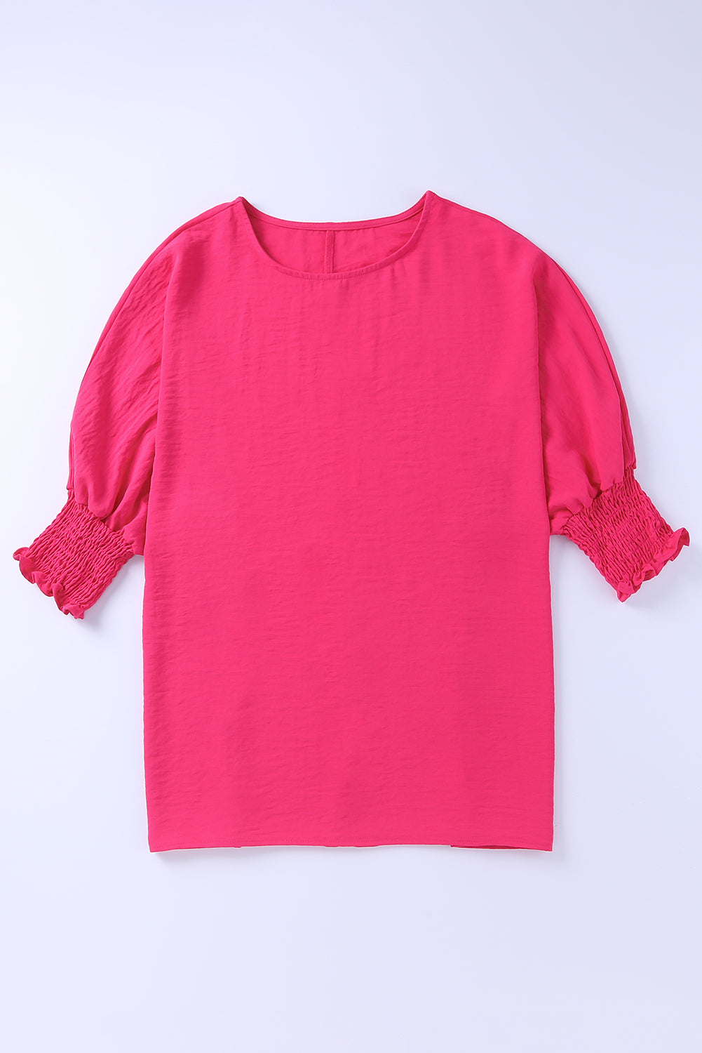 Pink Casual Shirred Cuffs Half Sleeve Top