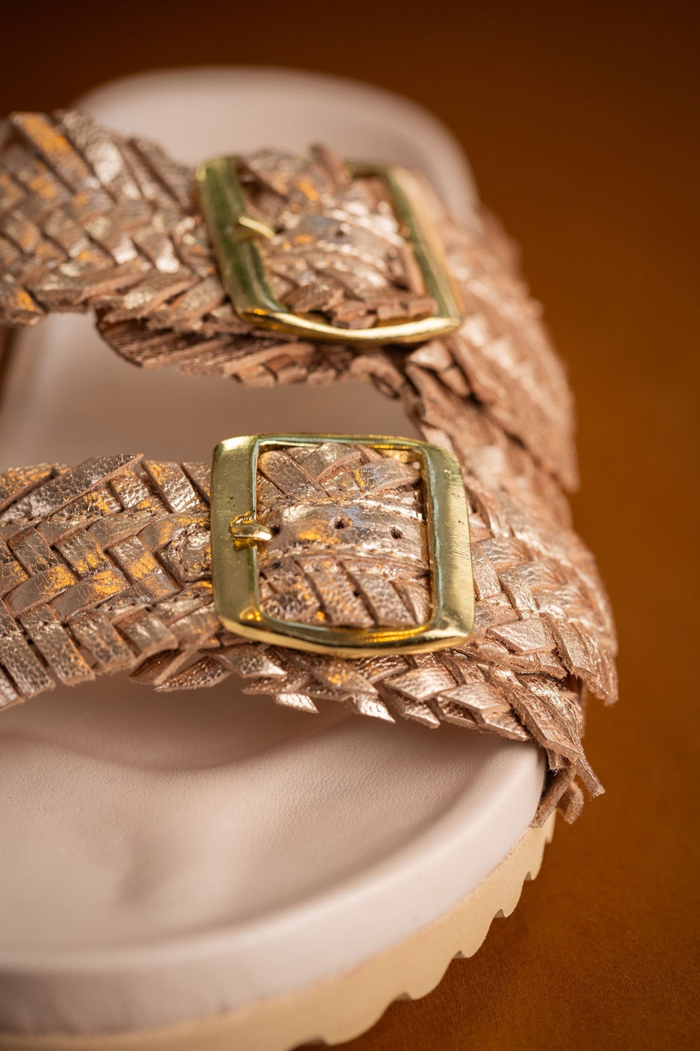 Intertwine Dual Woven Strap Slide in Champagne