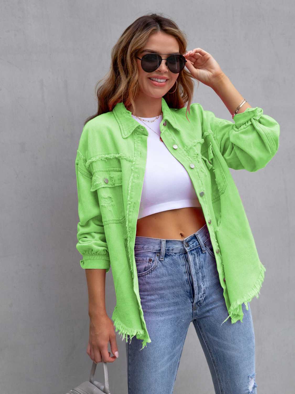 Distressed Drop Shoulder Denim Jacket